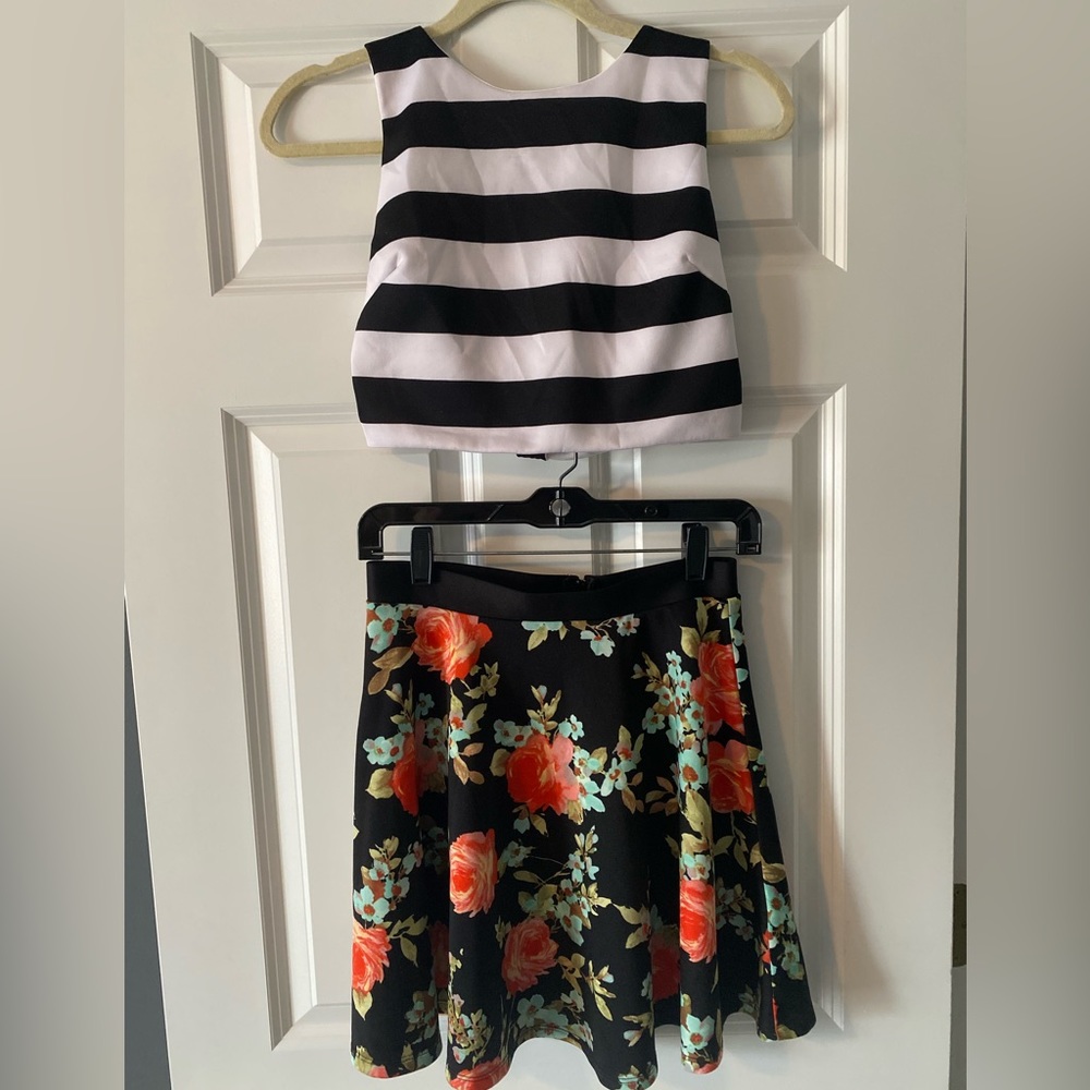 Two Piece Crop Top and Skirt Set
